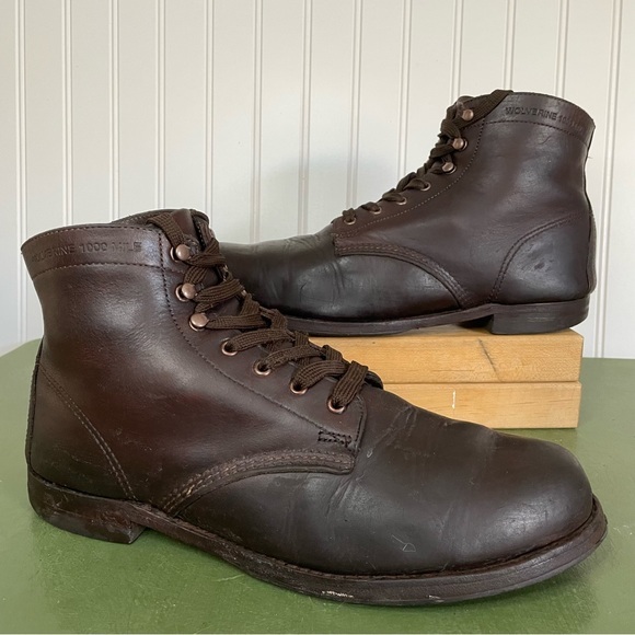 Wolverine 1000 Mile Plain Toed Boots In Dark Brown Leather